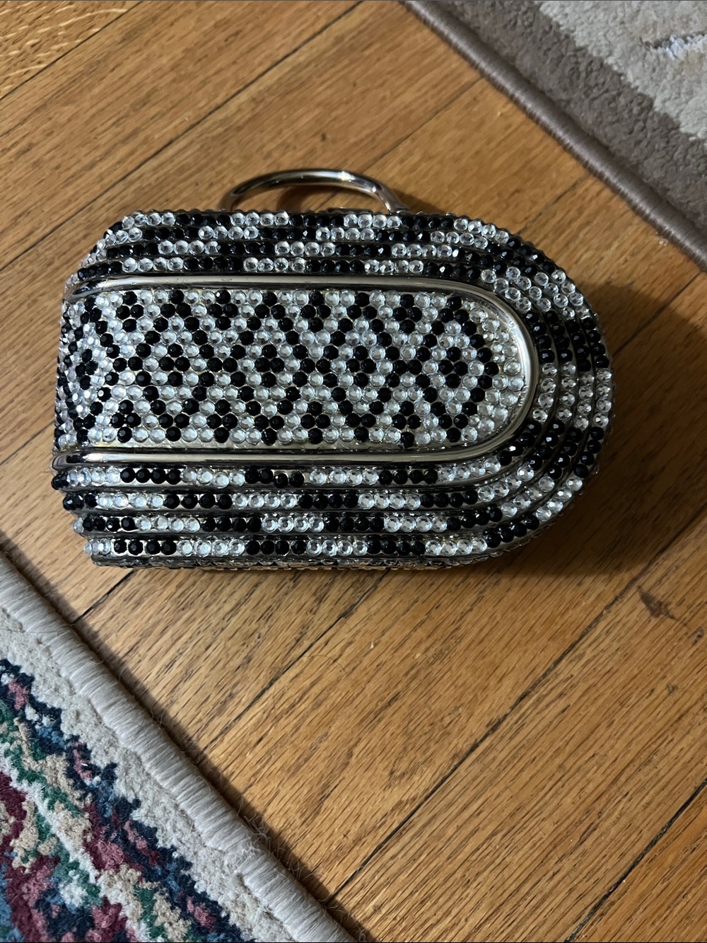 Crystal-Studded Black & Silver Evening Clutch